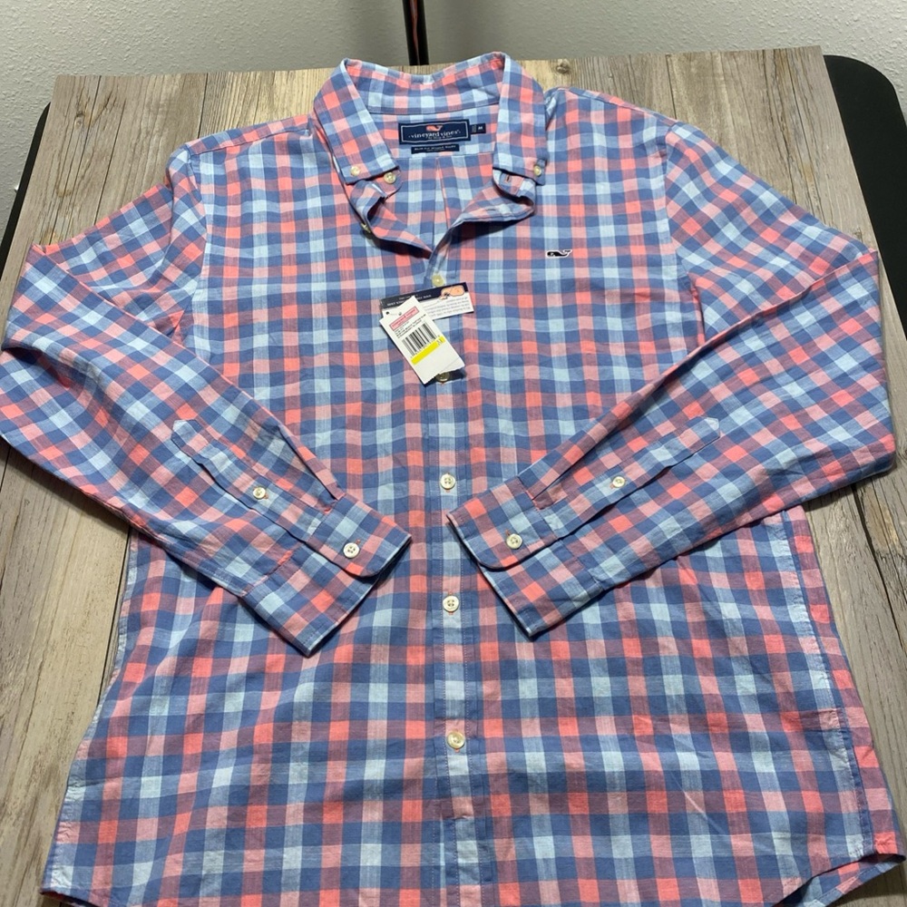 Vineyard Vines Whale Shirt Slim Fit Norton Beach Tartan Plaid Medium NWI